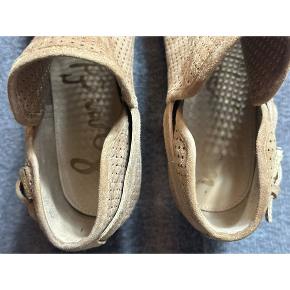 Circus by Sam Edelman Shoes Womens 9.5 Tan Heeled Ankle Booties Peep Toes Boho - Picture 3 of 11